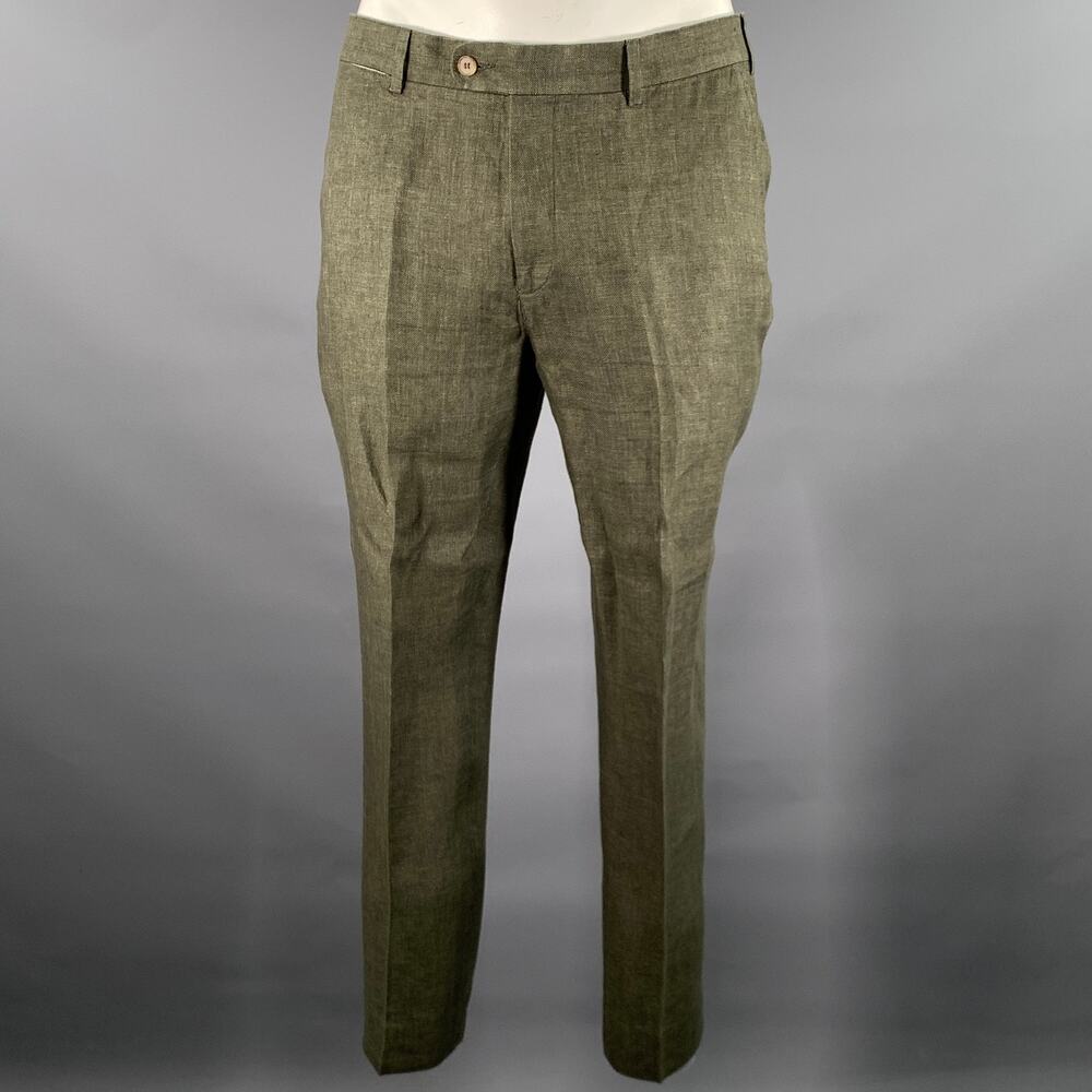 SOLBIATI Size 40 Green Olive Linen Notch Lapel Suit - Picture 5 of 12